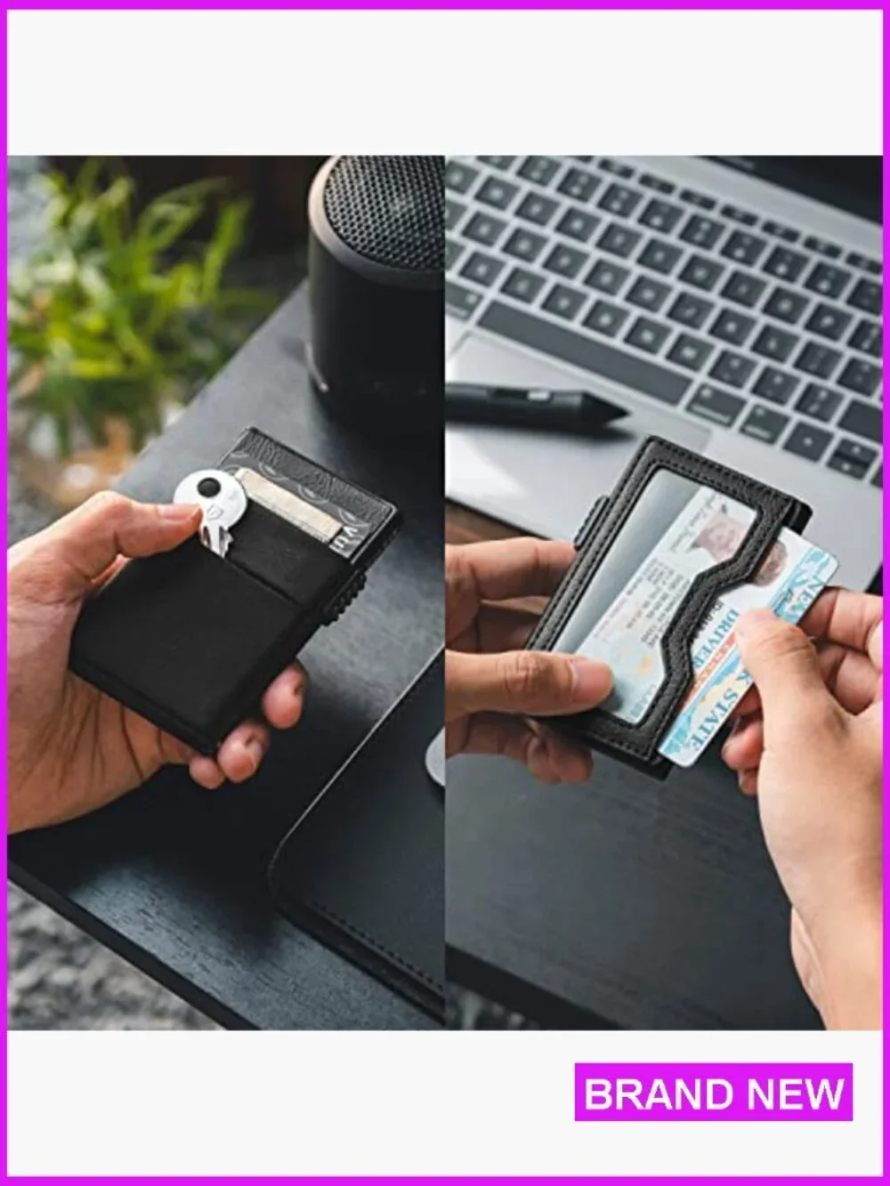 Minimalist RFID Blocking Pop Up Card Holder Wallet Slim Design Vegan Leather